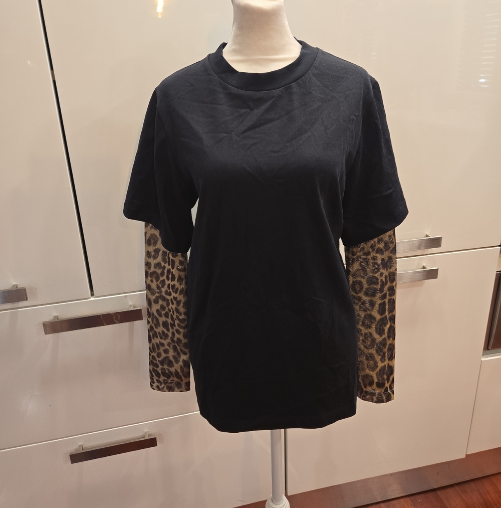 Goen. J Designer Y2K Style Cotton Overlay Mesh Leopard Grunge Skater Shirt Small